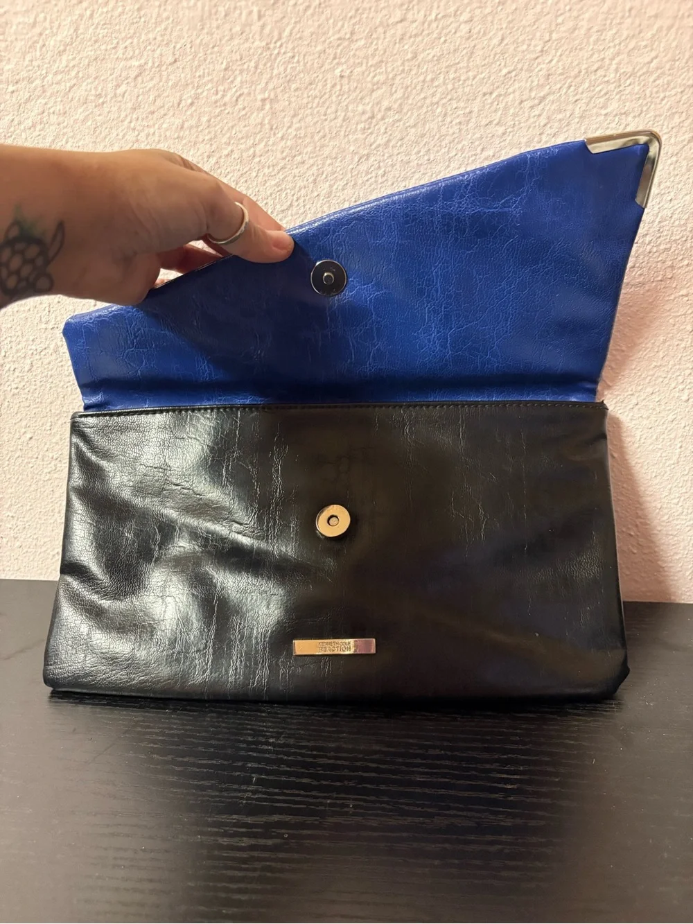 Kenneth Cole Reaction Blue Black Colorblock Envelope Clutch Bag